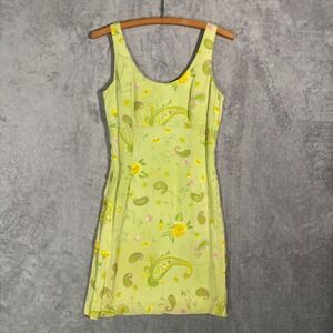 Logic Vintage 90s Lime Green Paisley Floral Mini Dress Size 4 Canada Fairy